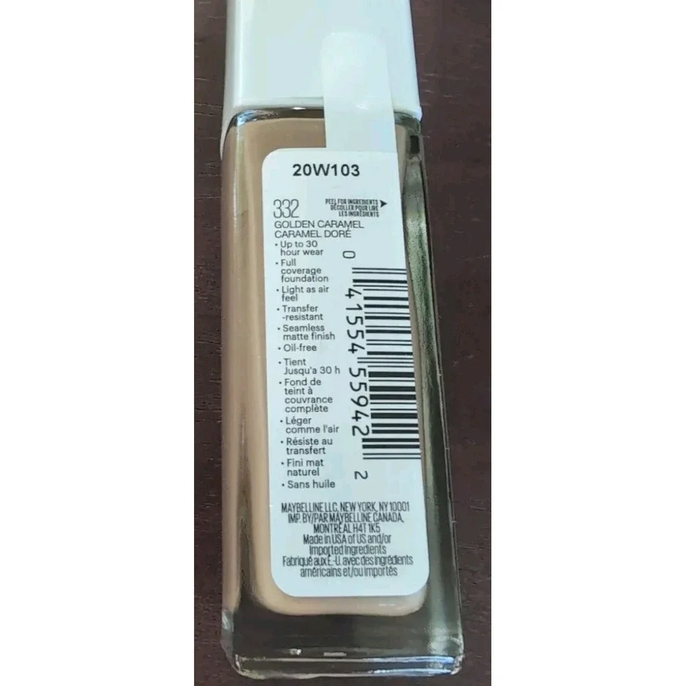 MAYBELLINE stay Up To 30 HR Foundation Full Coverage 332 Golden Carmel 10 Oz
